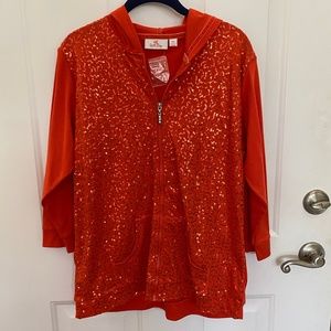 Orange Sequin Hooded Jacket. NWT.